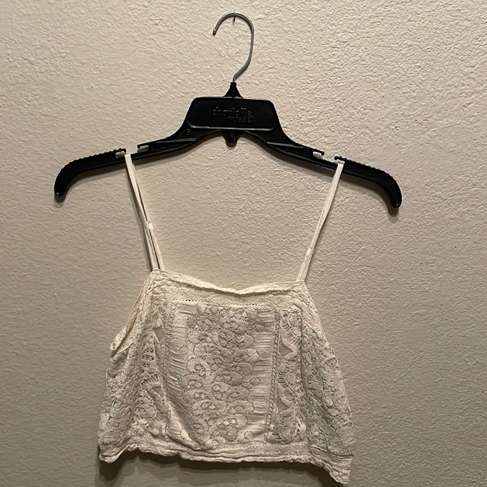 Cream crochet crop tank top